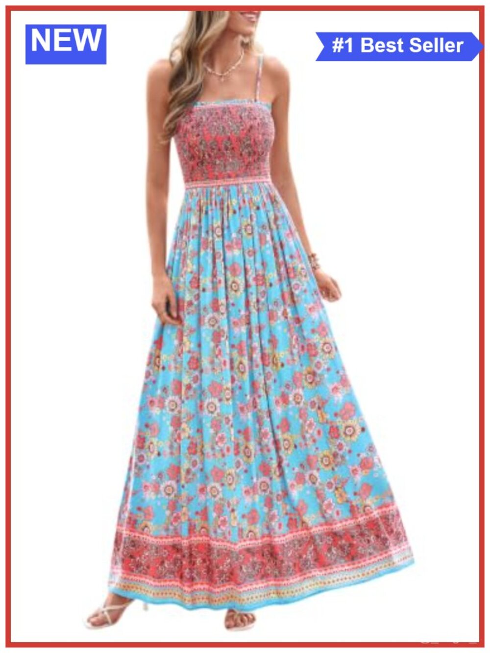 Women's Floral Maxi Sundress Sleeveless Square Neck Adjustable Spaghetti Strap